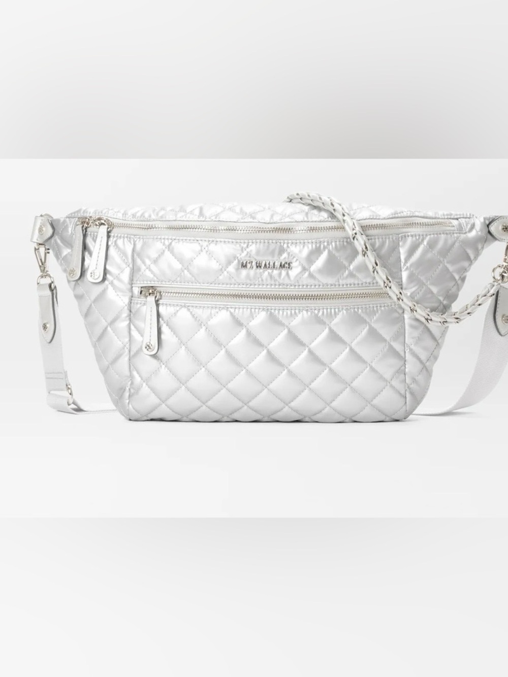 MZ Wallace Quilted Matte Silver Silver Crossbody Bag